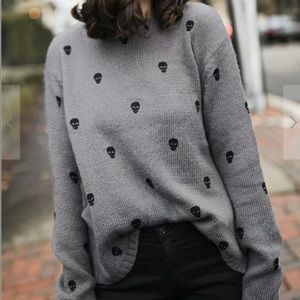 Wooden Ships Womens S/M Mini Skull Print Sweater Crew Neck Loose Fit